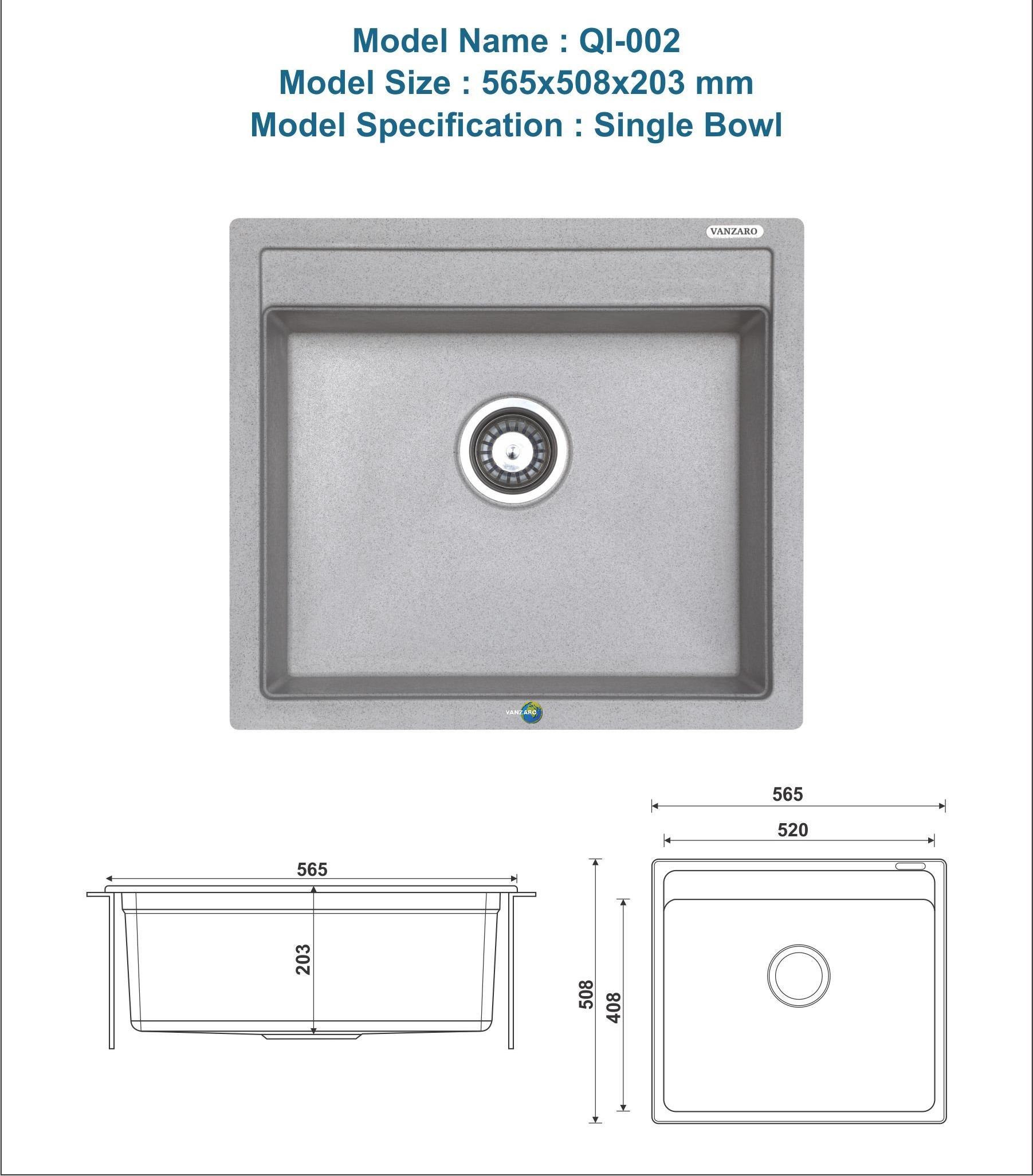 QUARTZ KITCHEN SINK- SINGLE BOWL