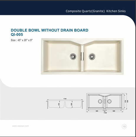 DOUBLE BOWLS WITHOUT DRAIN BOARD QI-005